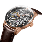 OBLVLO IM SK TB Men's Luxury Rose Gold Tourbillon Skeleton Mechanical Watches - Leather Strap Fashion Luxury Dress Watch